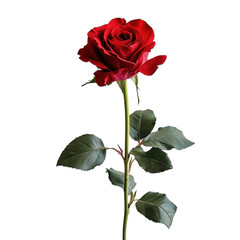 Red rose with green stem showcasing natural beauty on a neutral background, Red Rose with Green Stem