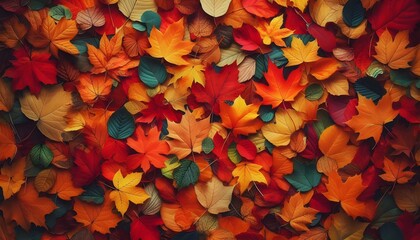 Colorful Autumn Background: Vibrant Carpet of Fallen Forest Leaves