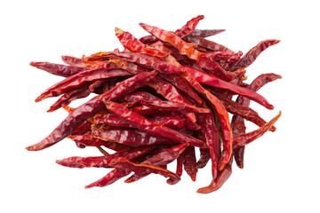 Fototapeta premium Pile of dried red chili peppers on black background, cut out