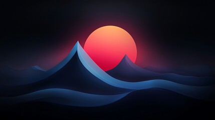 Pixel Art Sunset Over Ocean Waves and Mountains
