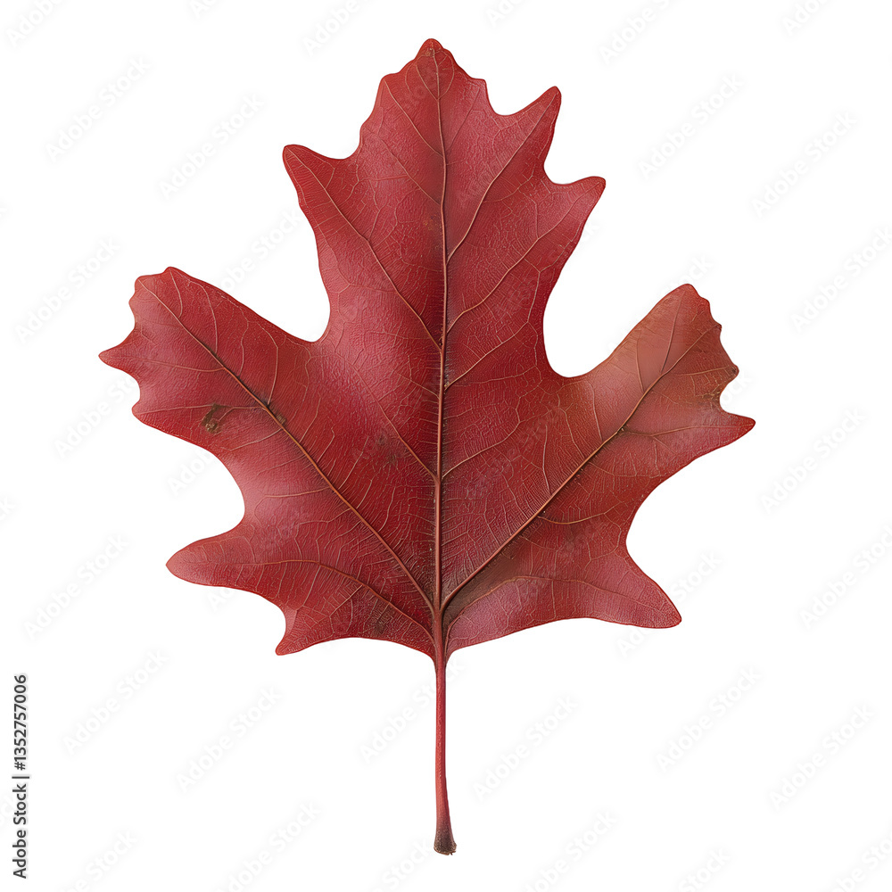 Poster a striking, deep red leaf stands , highlighting its unique shape and intricate vein patterns, creati