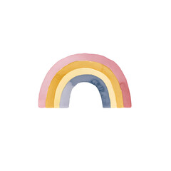 Watercolor rainbow illustration with soft pastel pink, blue, and yellow hues, perfect for a serene and whimsical design element on a black background.
