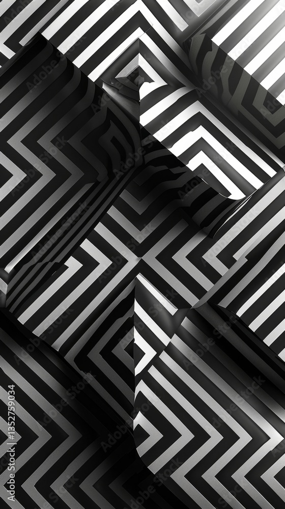 Poster seamless looping minimalist black-and-white geometric pattern with intricate shapes and dynamic line