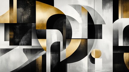 Abstract Gold Black White Geometric Art Canvas Print