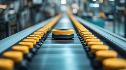 Fototapeta premium Automated Manufacturing Process: A Close-Up View of a Conveyor Belt System
