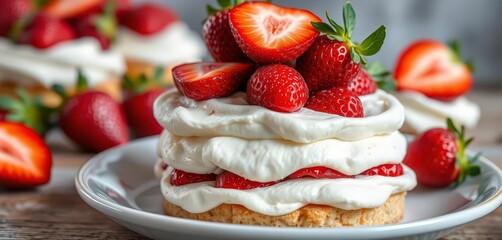 Layers of fresh strawberries, fluffy cream, and buttery shortcake, cake, food blog