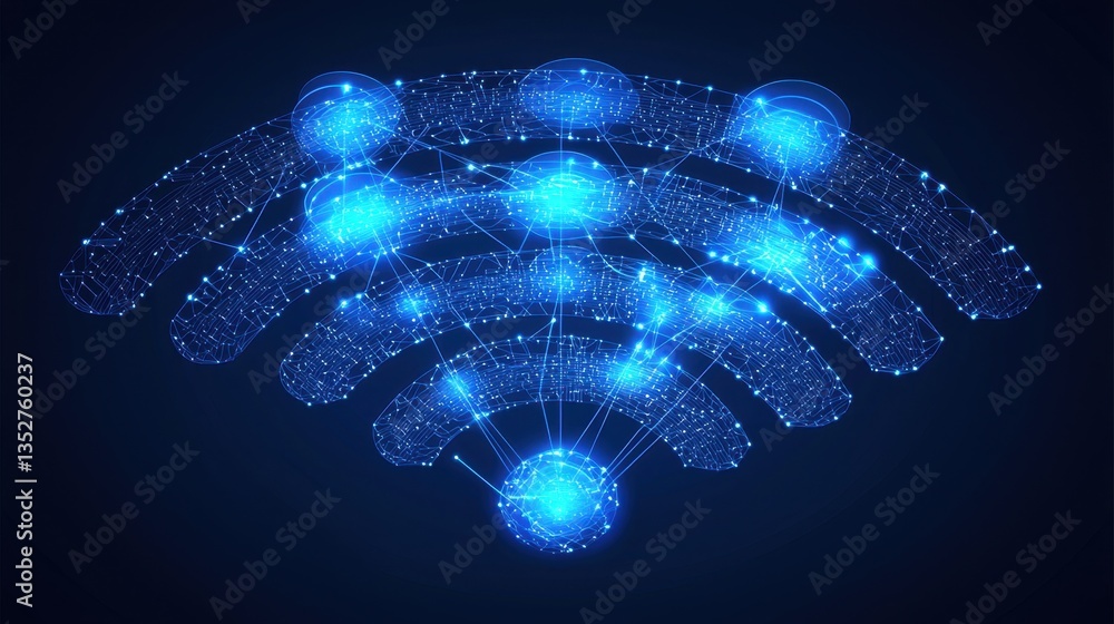 Poster digital representation of wireless network connectivity showcasing signal strength and data transmis
