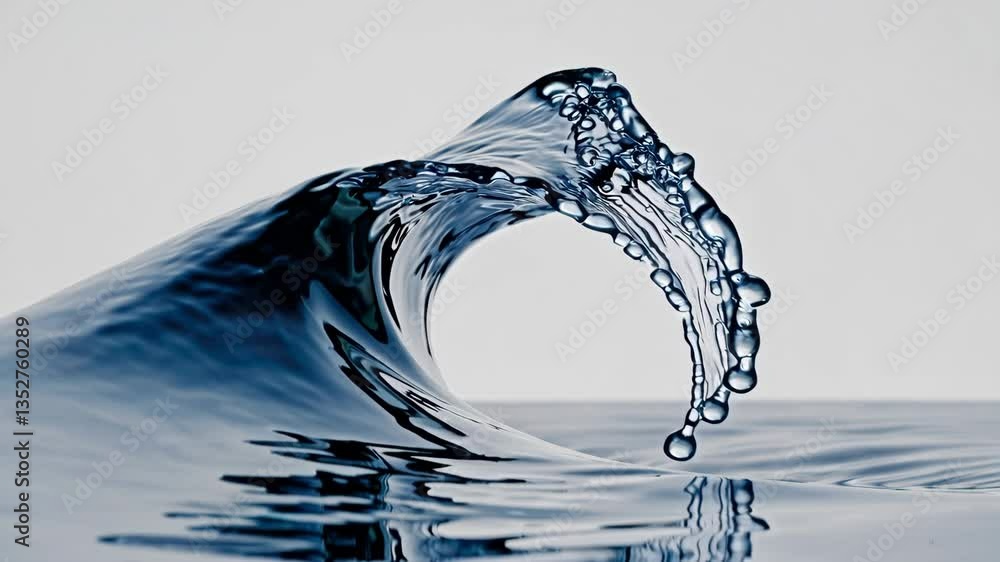 Poster dynamic ocean wave with water droplets in focus, fluid motion concept