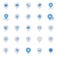 Blue color icons set for Location pins, marker, pointer.
