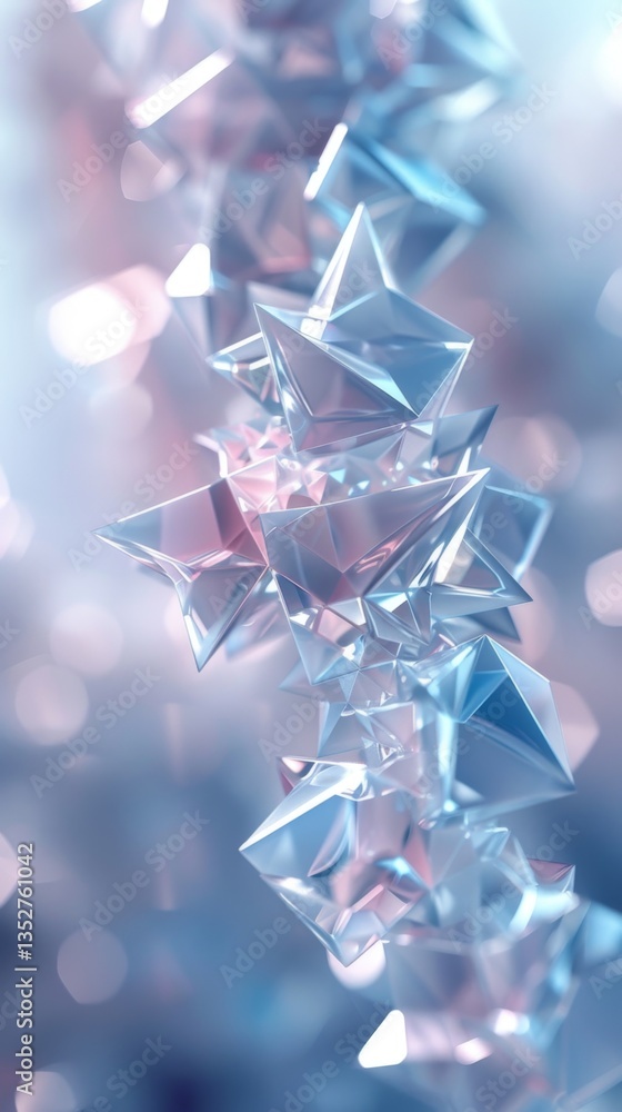 Poster floating abstract 3d polygonal shapes create a dreamlike futuristic atmosphere in a soft light setti