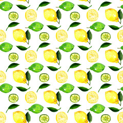 Watercolor Lemon and Lime Seamless Vector Pattern