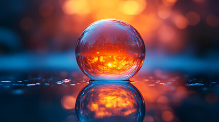 Sunset lensball reflection, winter, bokeh, outdoors, nature photography