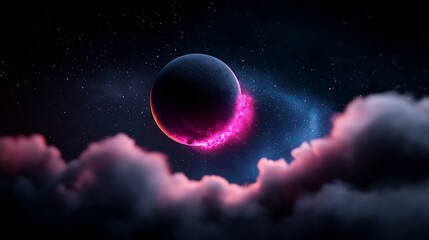 Obraz premium Vibrant Pink And Blue Planet In Cosmic Cloudscape