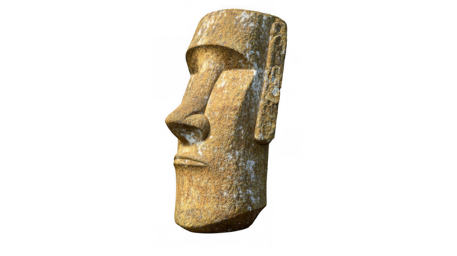 Easter Island statue with a unique profile against a transparent background showcasing intricate details of the stone surface and weathering effects