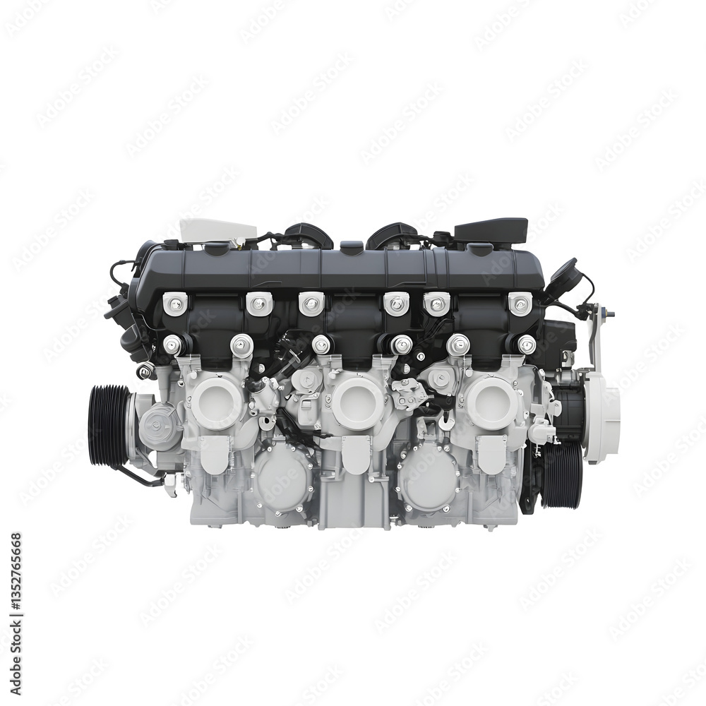 Poster high-performance engine showcasing engineering and design. features a detailed array of mechanical c