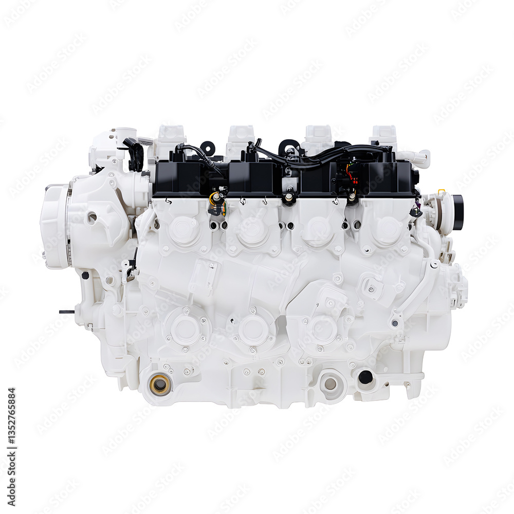 Poster high-performance engine showcasing engineering and design. features a detailed array of mechanical c