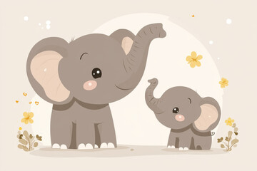 Obraz premium Happy cartoon elephants enjoying a sunny day