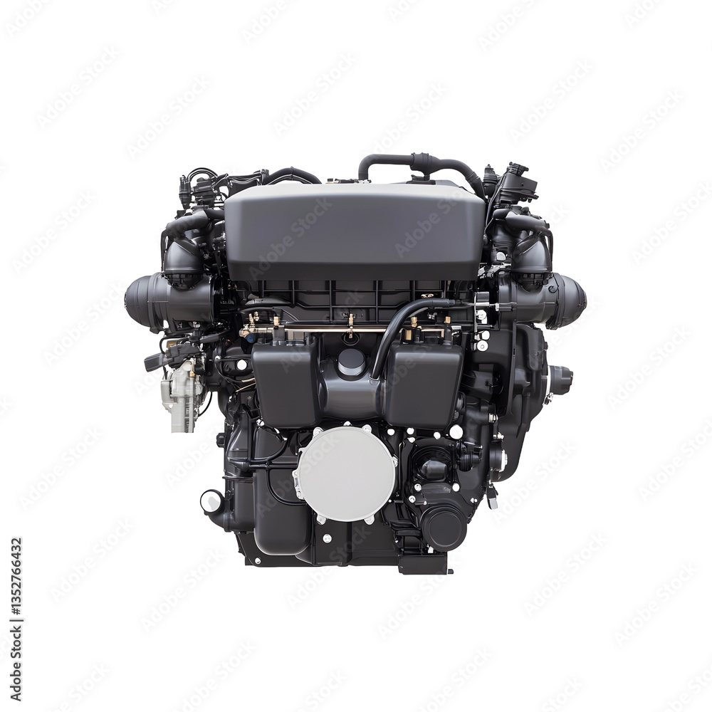 Poster high-performance engine showcasing engineering and design. features a detailed array of mechanical c