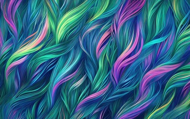 Obraz premium Colorful abstract patterns of flowing strands in vibrant shades of green, blue, and pink create a mesmerizing visual effect