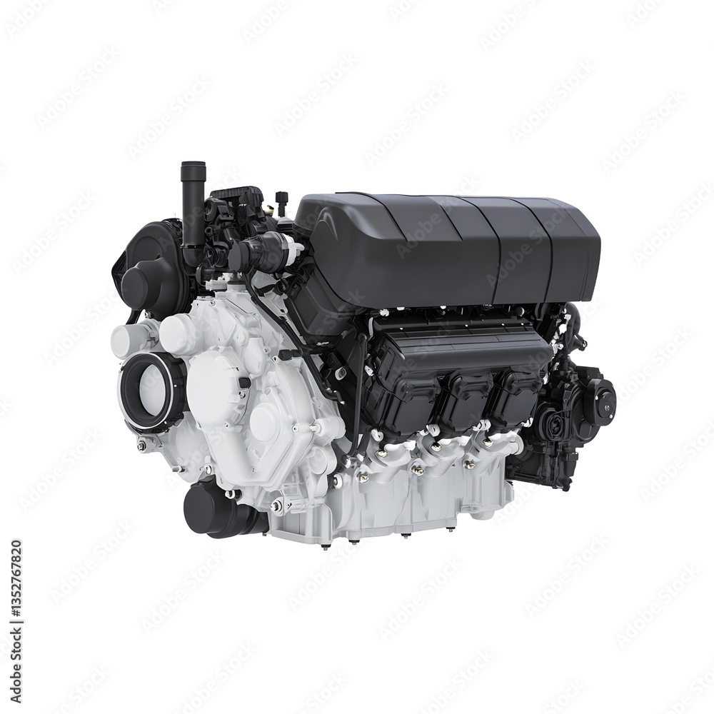 Poster high-performance engine showcasing engineering and design. features a detailed array of mechanical c
