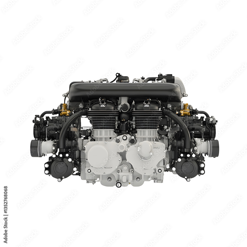 Poster high-performance engine showcasing engineering and design. features a detailed array of mechanical c