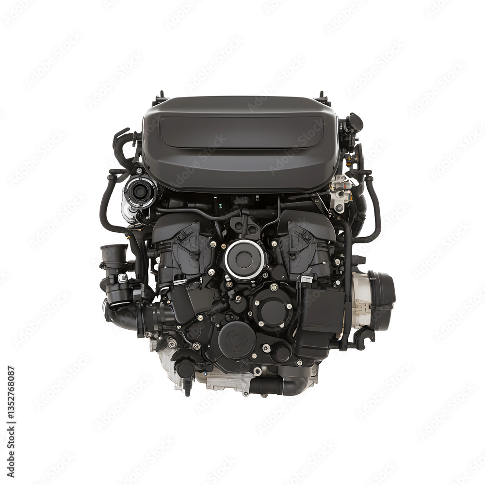 Poster high-performance engine showcasing engineering and design. features a detailed array of mechanical c