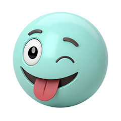 Fototapeta premium 3d icon style, Playful light teal Emoticon with Winking Eye and Tongue Sticking Out