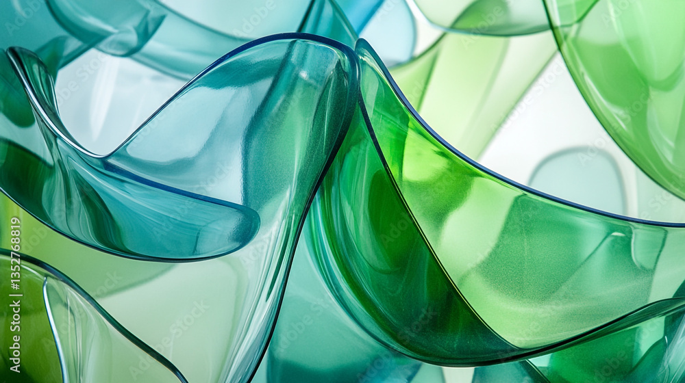 Aufkleber abstract background with translucent green and blue wavy shapes overlapping each other closely