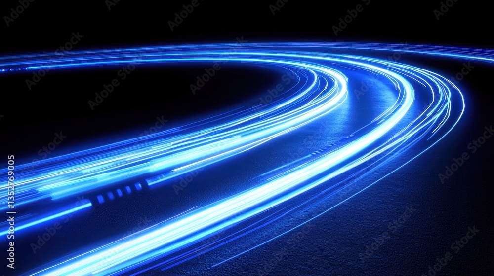 Poster bright blue light trails create a mesmerizing pattern on a dark surface at night during a motion eve