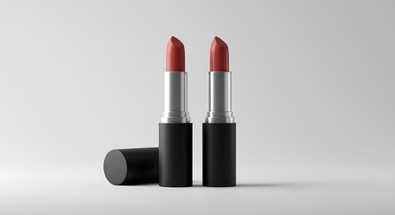 Lipstick tubes with red color on grey background