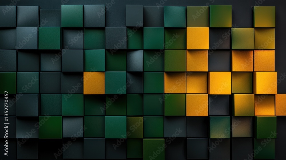 Poster colorful wall decor features a modern arrangement of square blocks in shades of green and yellow, cr