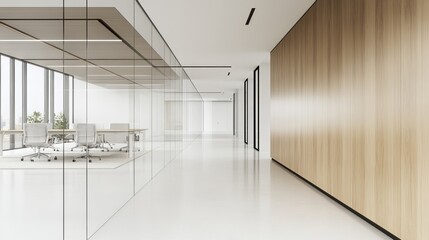 Obraz premium Modern Office Corridor Design: Clean Lines and Natural Light