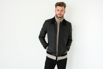 Half-Length (Waist-Up) portrait of young stylish smiling Latvian male model in hipster wear isolated on pure white background looking at camera