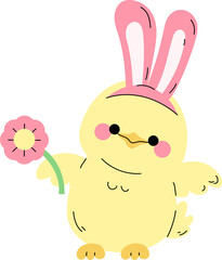 happy easter chick holds flower clipart