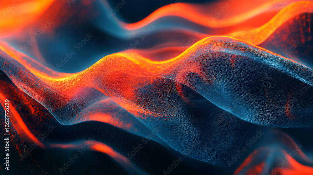 Poster abstract waves of orange and blue light creating a dynamic and flowing visual representation