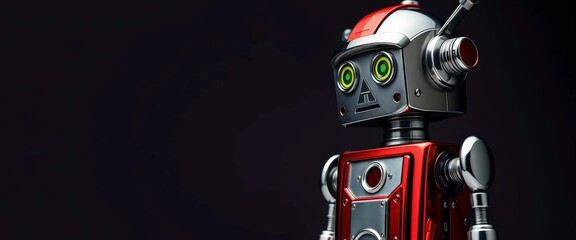 Sleek chrome robot, vintage tin toy robot, isolated, gear, illustration