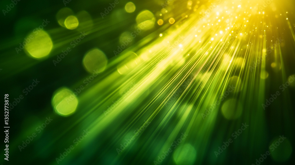 Aufkleber abstract green and yellow light rays with bokeh effect shining from the top right corner