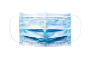 Blue medical face mask with ear loops front view, cut out