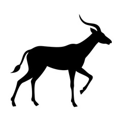 black silhouette of a kudu walking with spiraled horns – ideal for wildlife illustrations, eco-conscious branding, educational materials, and nature-inspired designs.
