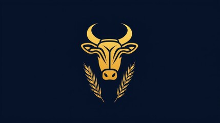 Obraz premium Bull emblem with laurel leaves on a dark background symbolizing strength and victory in agriculture and livestock