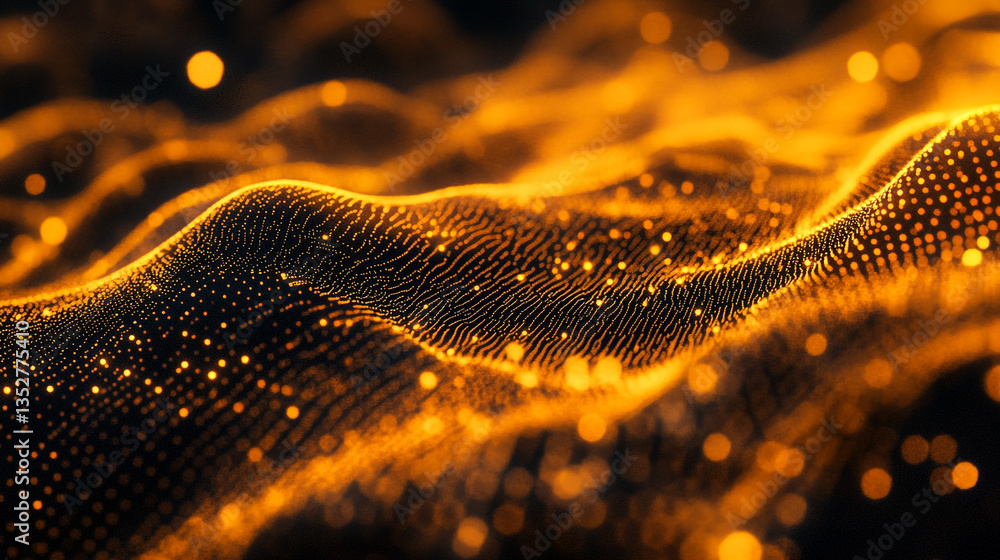 Poster abstract golden wave pattern with blurred lights and dark background in a futuristic style
