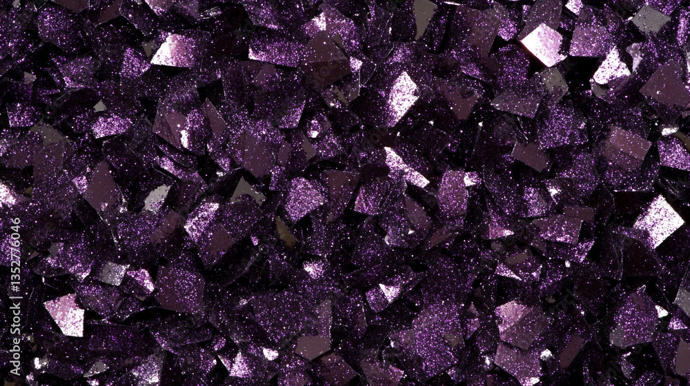 Aufkleber a close up view of a cluster of dark purple crystals with a sparkling and reflective surface texture