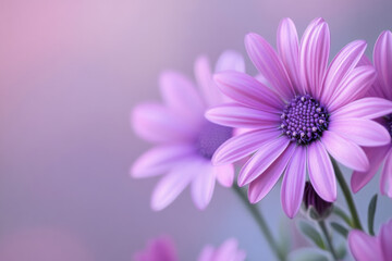 Fototapeta premium Purple daisy flowers blooming in soft pastel colors