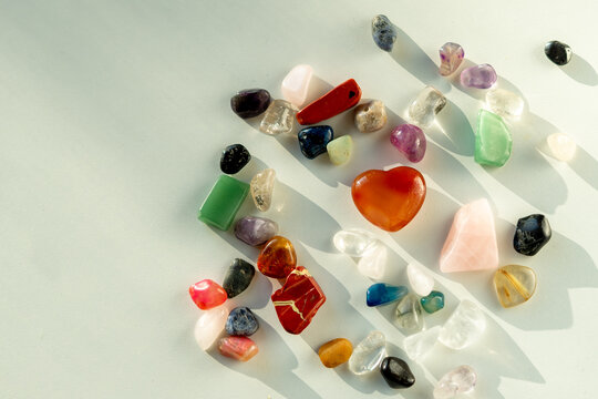 Various colored polished stones, Agate and Amethyst type