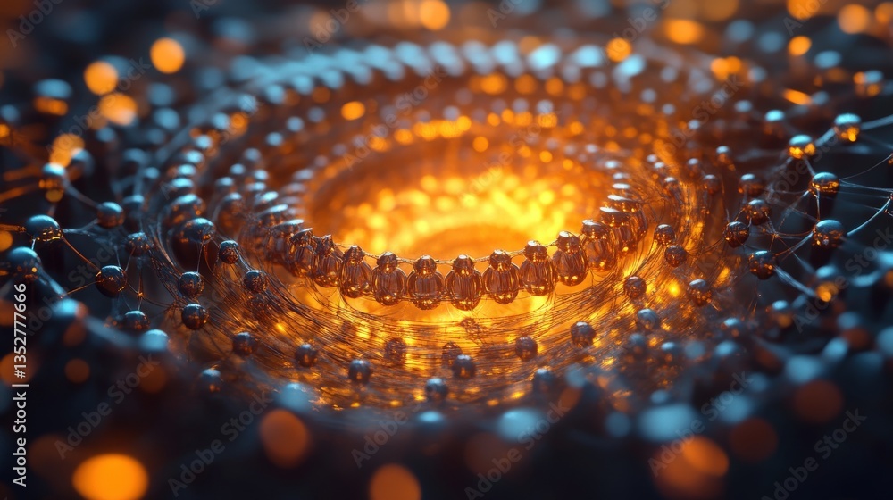 Poster concentric layers and patterns resembling intricate scientific structures exist