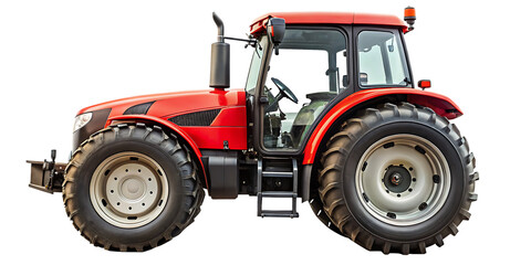 Obraz premium Red Agricultural Tractor Side View – Isolated on White Background as Transparent. PNG. AI GENERATED