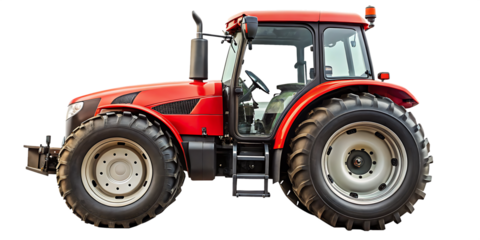 Red Agricultural Tractor Side View – Isolated on White Background as Transparent. PNG. AI GENERATED