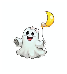 Cartoon Halloween kawaii ghost character dancing with playful moves wearing a charming smile Isolate