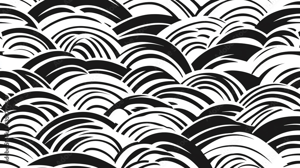 Aufkleber black and white abstract pattern of curved lines resembling hills or waves in a seamless design