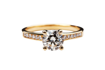 Elegant gold engagement ring with large diamond and pave band, cut out